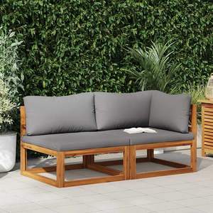 Juego de sofás de tela y madera de acacia de color gris oscuro, muebles de patio estándar - Product Image 1