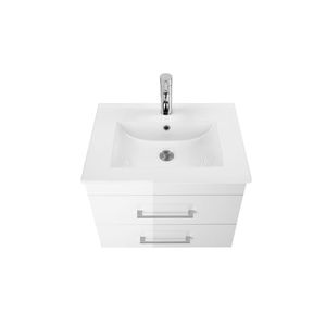 Meuble-lavabo mural moderne et minimaliste blanc brillant de 24 pouces avec double tiroir, vasque en céramique et système de fermeture amortie - Product Image 5