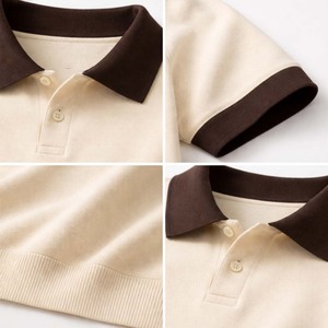 เสื้อเชิ้ตผู้ชายแบบสั่งทำพิเศษ ผ้าถักกันยับ พิมพ์ลาย คอปกสีน้ำตาลตัดกัน แขนสั้น ผ้าคอตตอนผสมพรีเมียม สไตล์ลำลองหรูหรา - Product Image 4