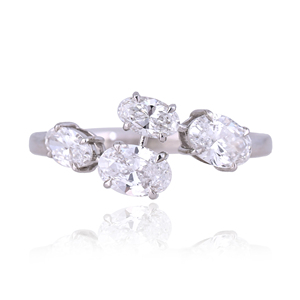 925 Sterling <b>Silver</b> Open Ring with Oval Cut CVD Diamonds <b>Silver</b> Plated Statement Ring Adjustable Fashion Jewelry for Women - Product Image 3