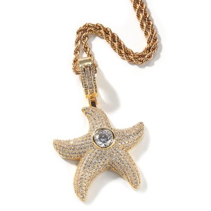 High Quality Trendy Brass Zirconia CZ Bling Rope <b>Chain</b> Hip Hop Rock Punk Men Rapper Jewelry <b>Iced</b> <b>Out</b> Starfish Pendant - Product Image 6
