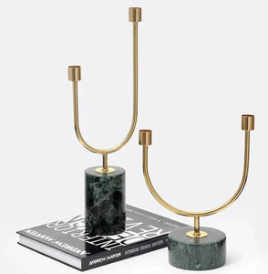 Candélabre moderne en métal doré avec base en marbre, porte-bougie décoratif pour table, support de bougie pour la décoration de la maison, centre de table pour salle à manger - Product Image 1