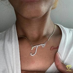 Collier personnalisé avec pendentif en forme de cœur et lettre, bijoux en diamant moissanite, cadeau pour femmes, filles, elle - Product Image 3
