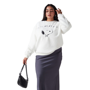 Sudaderas de cuello redondo de forro polar Sherpa de poliéster con bordado personalizado, hombros caídos, talla grande, para mujer, ropa de invierno oversize - Product Image 1