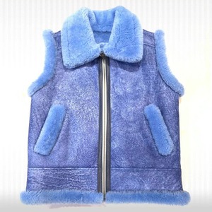 Men Blue Sheepskin Shearling Genuine Shearling Vest Winter <b>Waistcoat</b> - Product Image 1