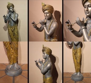 Luxury Lord Krishna Standing Sculpture with <b>Flute</b> – Premium Polyester Resin Religious Statue for Wedding Entrance, Mandap Decor - Product Image 3