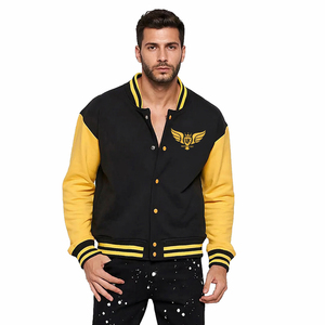 Mens Varsity Jacket Black <b>Yellow</b> Bomber Letterman Jacket Custom Logo Casual Streetwear USA Europe Style - Product Image 1