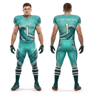Uniforme de football américain personnalisé noir et marine en polyester avec sublimation, maillot et pantalon avec accents latéraux rouges - Product Image 3