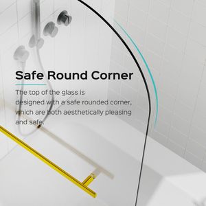 31 \ "W X 55 \" H Puertas de ducha sin marco 1/4 \ "Grueso SGCC Vidrio templado Panel de puerta de pivote de oro cepillado para baño de bañera - Product Image 5