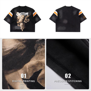 เสื้อยืดโอเวอร์ไซส์ทรงหลวมแบบวินเทจ ลายปะติดปะต่อ น้ำหนัก 230 กรัม ซักย้อมสีแบบแอซิดวอช สั่งทำได้ แฟชั่นสำหรับผู้ชาย ผ้าหนา - Product Image 6