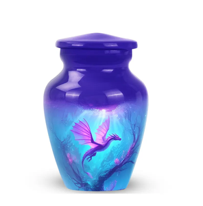 Purple Blue Cremation Urn Metal Ashes <b>Memorial</b> Vessel Custom Design Adult Burial <b>Keepsake</b> with Drawstring Pouch - Product Image 5