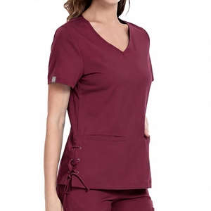 Blusa Médica de Manga Corta con Cuello en V para Mujer, con Cordones Laterales y Bolsillo, Uniforme de Enfermería para Hospital - Product Image 6