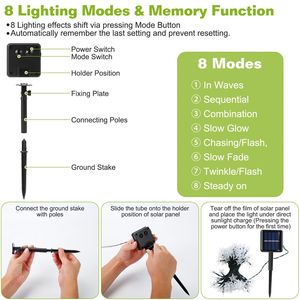 2 luces solares de cadena de 39.3 pies y 100 LED con forma de estrella para decoración exterior - Product Image 5