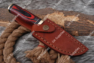 Cuchillo de Caza Exótico Damasco con Funda de Cuero Rojo-Negro Multicolor, Supervivencia al Aire Libre, EDC, Hecho a Mano Premium, Bajo MOQ, Venta al por Mayor - Product Image 5