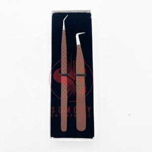 Pince à épiler d'extension de cils en fibre de vrac de haute qualité professionnelle durable de couleur mate marron foncé marque privée personnalisée en acier inoxydable - Product Image 5