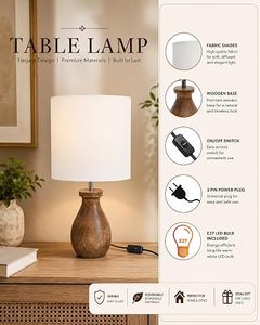 Wooden Table Lamp with <b>White</b> Fabric <b>Lampshade</b> Modern Round Design for Bedroom Bedside Desk Light Tabletop Home Decor - Product Image 5