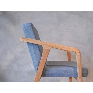 Sillón Harran de madera de teca maciza y tela azul, estilo mediados de siglo, para hoteles y restaurantes - Product Image 3