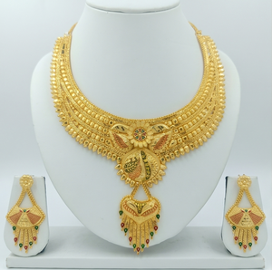 Parure de bijoux ethniques classiques plaqués or Divyoro Orissa, motif floral, pour femmes, mariages, fêtes et occasions festives - Product Image 1