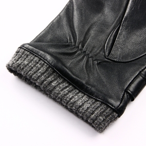 Gants de conduite en cuir de mouton noir pour homme, équipement d'extérieur tendance pour le quotidien, les fêtes et les voyages, avec doublure en laine - Product Image 5