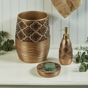 Ensemble de salle de bain sophistiqué en métal brun, orné d'une texture géométrique en nid d'abeille en relief, disponible au prix de gros - Product Image 5