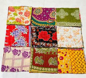 Scarti di tessuto Kantha da 5 pollici, quadrati pretagliati, 100% cotone, confezione di pezzi decorativi per cucito, patchwork, quilting. - Product Image 4
