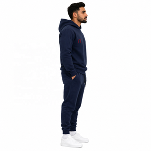 Patch Sleeve Hoodies with Jogger Set in Heavy Fleece Sweatshirts Drop Shoulder <b>Tracksuit</b> Warm Winter Streetwear for B2B Bulk OEM - Product Image 4