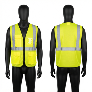Gilet de travail respirant en maille polyester 120 GSM ignifuge jaune fluorescent avec bande réfléchissante et poche, logo personnalisé, haute visibilité - Product Image 1