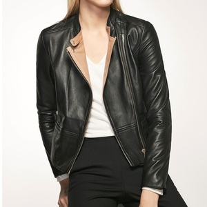 Chaqueta de Cuero Acolchada de Piel de Oveja para Mujer, Estilo Blazer, Transpirable, Ecológica, Impermeable, con Cierre de Cremallera, de Lujo Discreto - Product Image 1