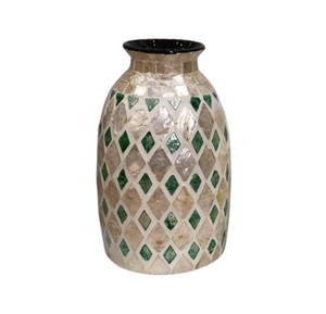 Jarrón de Cerámica Hecho a Mano con Diseño de Mosaico de Madreperla, Acabado Redondo Moderno y Brillante para Exhibición de Flores - Product Image 1