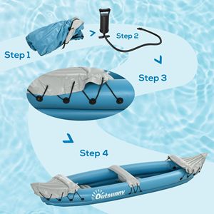 Kayak Inflable K2 Azul para 2 Personas, Bote Inflable Portátil con Remos de Aluminio, Kit de Reparación Incluido - Product Image 6