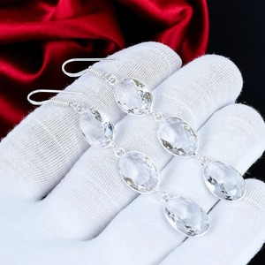 Boucles d'oreilles pendantes longues en topaze blanche, taille ovale, en argent sterling 925 massif, bijoux pour usage quotidien, cadeau d'anniversaire - Product Image 1
