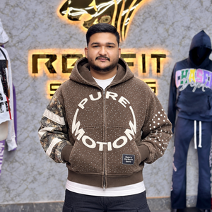 Custom Unisex Oversized <b>Zip</b> Up <b>Hoodie</b> Heavyweight Fleece Rhinestone Graphic Streetwear Jacket Kangaroo <b>Pocket</b> Custom Label Style - Product Image 1
