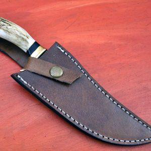Couteau de chasse/découpe en acier Damas fait main sur mesure, manche en corne de cerf empilée, lame droite, pour camping et survie en extérieur, OEM - Product Image 4