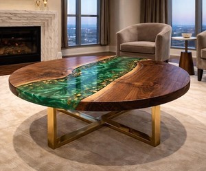 Coastal <b>Epoxy</b> & Wood <b>Coffee</b> <b>Table</b> Handmade Ocean Wave Design Eco-Friendly Modern Indoor Decor - Product Image 1