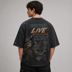 เสื้อยืดโอเวอร์ไซส์ลายกราฟิกวินเทจสไตล์สตรีทแวร์สั่งทำพิเศษสำหรับผู้ชายและผู้หญิง พิมพ์ลายโจรสลัด สีดำ ผ้าฝ้าย - Product Image 3