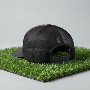 Casquette de baseball pour homme, bordeaux et noir, style trucker, dos en maille, fermeture snapback, patch personnalisé, streetwear décontracté - Product Image 5