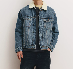 Chaqueta vaquera Sherpa para hombre con cuello de piel sintética, corte regular, estilo casual de invierno, con cremallera de un solo botón, color liso, estilo urbano. - Product Image 5