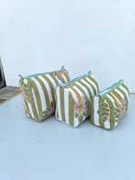 Set Pouch Makeup Besar 3-in-1 Motif Bunga & Hewan, Bahan Katun Ramah Lingkungan, Penutup Ritsleting, Model Quilted Boho, Tahan Air, Cocok untuk Perjalanan