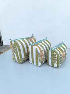 Set of 3 Block Print <b>Toiletry</b> <b>Bags</b> Green Block Print Cotton <b>Toiletry</b> <b>Bag</b> Quilted Boho Makeup Pouch Set <b>Travel</b> Cosmetic <b>Bags</b> - Product Image 2