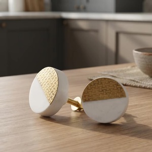 Pomos Redondos Modernos Minimalistas de Madera con Incrustaciones de Latón Tejido, Multifuncionales para Muebles de Dormitorio y Villa - Product Image 1