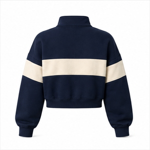 เสื้อสเวตเชิ้ตครอปทรงบ็อกซี่สำหรับผู้หญิง สีเทาชาร์โคล แบบซิปครึ่งตัว ผ้าคอตตอนลูปแบ็ค รุ่น WHZCROP-0003 ปรับแต่งได้ - Product Image 3