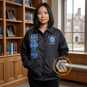 Chaqueta de Invierno GREEK TREASURES con Logotipo Personalizado de la Hermandad Zeta Phi Beta para Mujer, Bordada, Transpirable, con Forro de Poliéster y Seda - Product Image 3