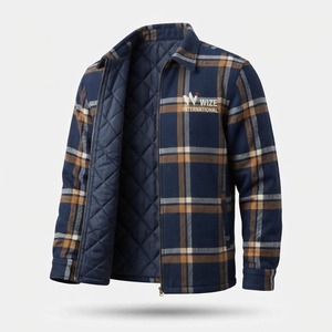 Wize International Men's Plaid Fleece <b>Jacket</b> Zipper Closure Turn-down Collar Casual Autumn Wear Men's <b>Jackets</b> - Product Image 3