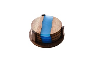 Ensemble de sous-verres en bois d'olivier et résine époxy de qualité supérieure Belladec, personnalisés, carrés et ronds, avec un design classique et un support fait main - Product Image 6