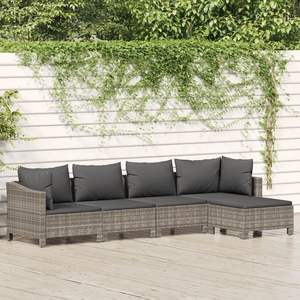 Ensemble de salon de patio en poly rotin gris de 5 pièces avec coussins ensembles de jardin - Product Image 1