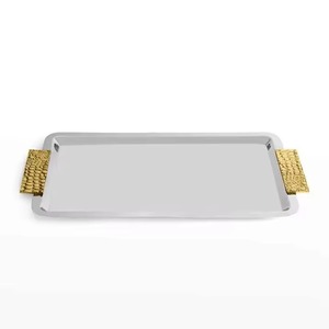 Plateau décoratif rectangulaire en métal de haute qualité avec poignées plaquées or, design moderne, emballage en une seule pièce - Product Image 5