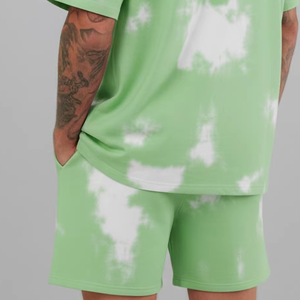 Men Tie Dye Green T-Shirt Set Casual Summer Knitted 2 Piece Outfit <b>Short</b> Sleeve Top and Drawstring <b>Shorts</b> - Product Image 6