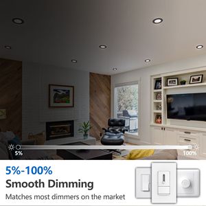 Lot de 6 spots LED encastrables noirs de 4 pouces, dimmables, 3000K, 800LM, 9W, ultra-minces, sans boîtier - Product Image 5
