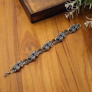 Pulsera de eslabones con calavera de latón chapado en plata antigua, cadena plana gruesa, joyería gótica para motociclistas, al por mayor - Product Image 5