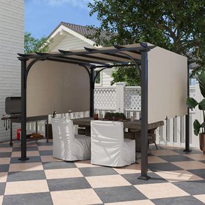 Pergola Moderna 10x10 in Acciaio con Tettoia Retrattile Beige Impermeabile per Patio, Giardino, Villa, Cortile, Parco, Hotel - Palo in Metallo - Product Image 2